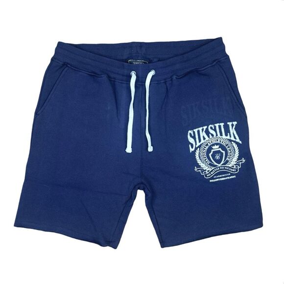 SikSilk Relaxed Jersey Varsity Shorts - Size XL - Navy - Picture 1 of 6